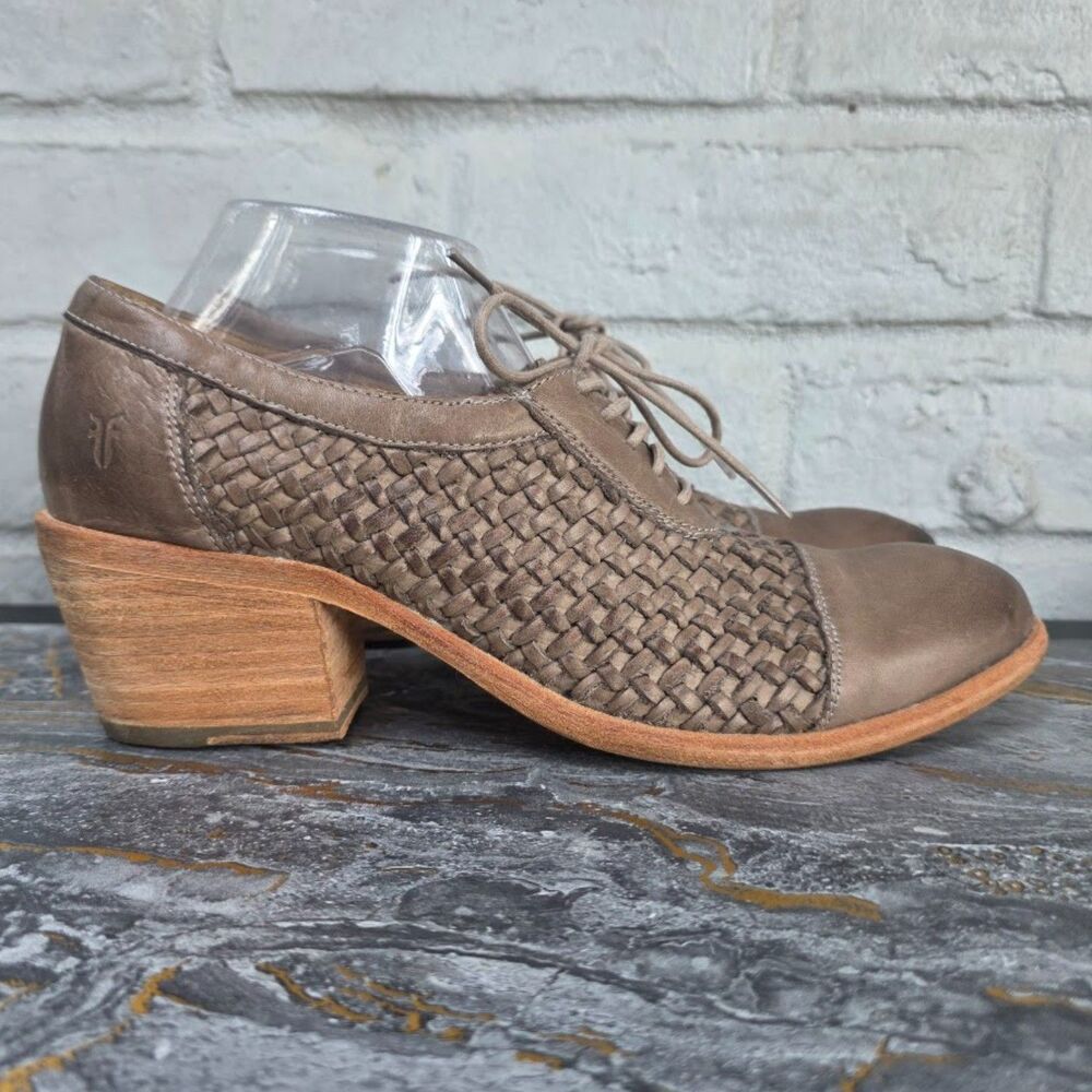 Frye Maggie Taupe Woven Leather Oxford Heeled Booties Women's 11B 74505